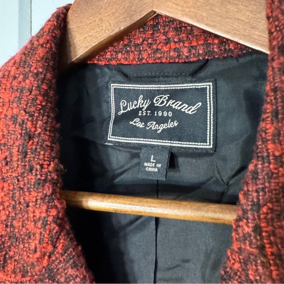 Lucky Brand red and black tweed moto jacket asymmetrical zip closure.‎ Size L - Picture 4 of 16